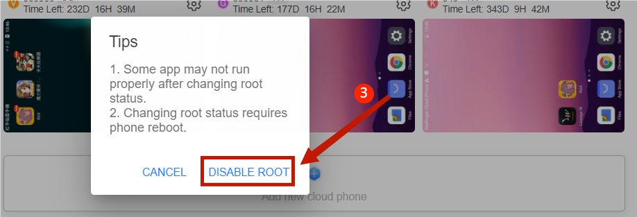 Preview Mode, click the [Disable Root] button